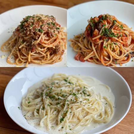 [イタリア食堂Bamboo]パスタ3種(鹿野高原豚と日本木耳のトマトソース・純米酒酒粕とゴルゴンゾーラのクリーム・猪肉のボロネーゼ)各1袋
